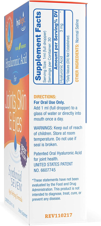 Hyalogic Synthovial Seven - Oral Hyaluronic Acid Supplement 1oz - Liquid HA Supports Skin, Eye, and Lip Hydration - Vegan, Gluten Free 1 Ounce