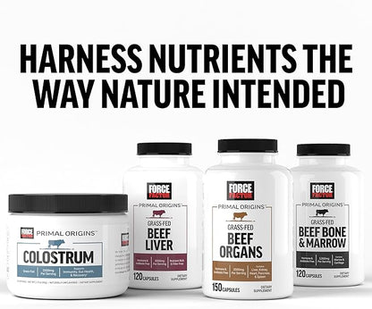 FORCE FACTOR Primal Origins Beef Liver Capsules, Grass Fed Beef Organ Supplement, Pasture-Raised, Hormone & Antibiotic Free, Non-GMO, 120 Capsules