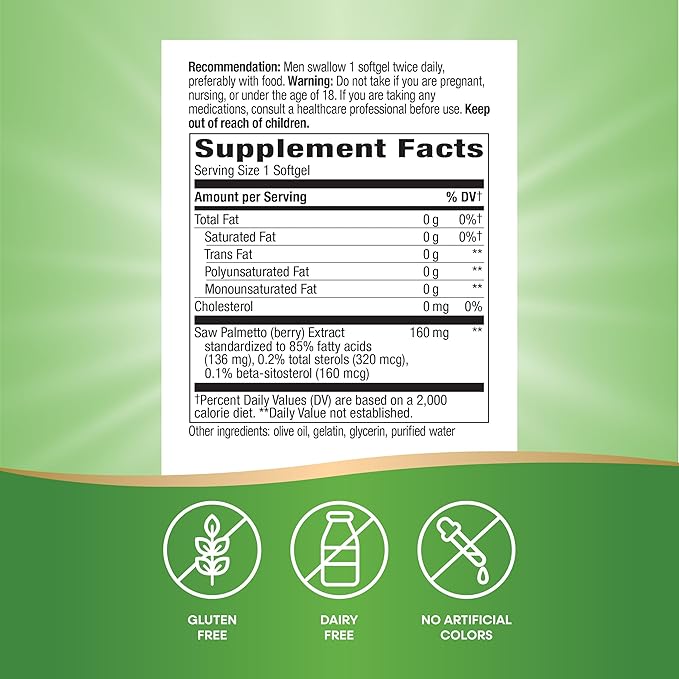 Nature's Way Saw Palmetto Premium Extract, Prostate Health Support for Men*, 160 mg per Serving, 60 Softgels (Packaging May Vary)