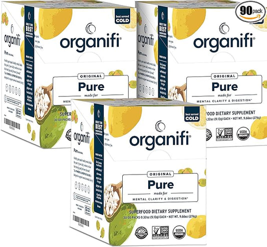 Organifi: Pure Smart Packs - Organic Brain and Immunity Support - Revitalizes Daily Mental Focus - Lemon Flavor, 3 Pack