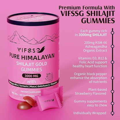 Shilajit Gummies, 3000 Mg Shilajit Pure Himalayan Organic with Ashwagandha, Turmeric Sugar-Free Gummies for Men and Women, Shilajit Supplement, Non-GMO Nature Shilajit for Energy, 120 Gummies