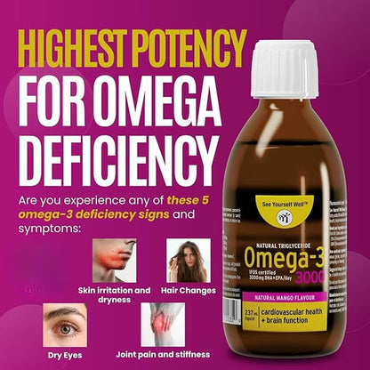 Liquid Omega 3 Fish Oil - High Potency. Promotes Brain, Eye, Heart & Immune Health. Natural Triglyceride. 237ml / 8oz - 48 Servings. Mango