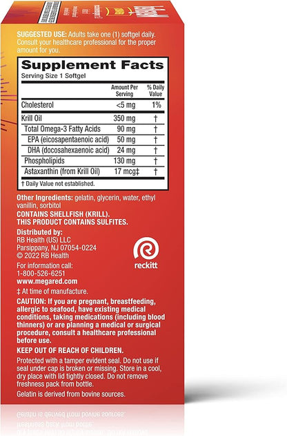 MegaRed - Omega-3 Krill Oil 350mg Softgels (130 Count in A Bottle), EPA & DHA Omega-3 Fatty Acids with No Fishy Aftertaste Unlike Fish Oil, Contains Antioxidant Astaxanthin