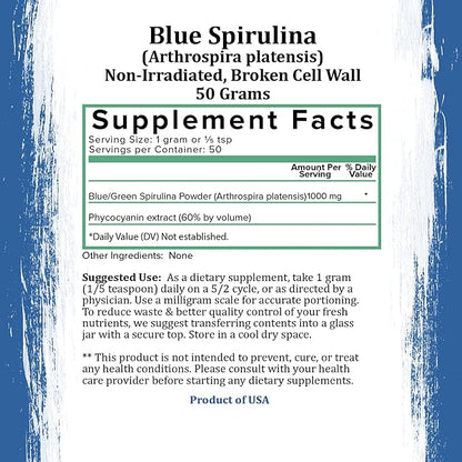 HOLISTIC BIN Blue Spirulina Powder - Organic Blue-Green Algae Supplement, Rich Source of Vegan Protein, Vitamins, & Phytonutrients, Ideal for Smoothies, Baked Goods, & Natural Food Coloring - 50 Grams