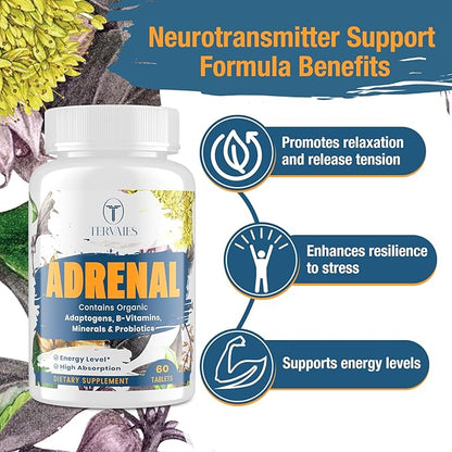 Adrenal Support Adaptogens Herbs Supplements - Cortisol Supplement with Rhodiola Rosea, Ashwagandha, Holy Basil and Eleuthero-Mood and Energy Support for Women & Men-Non-GMO, 120 Vegan Tablets