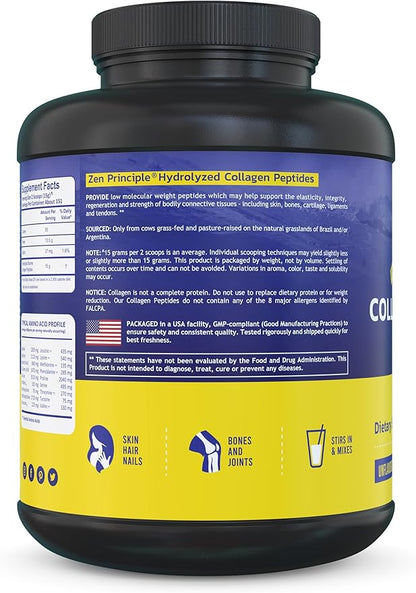 Zen Principle Grass-Fed Collagen Peptides 5 lb. Custom Anti-Aging Hydrolyzed Protein Powder for Healthy Hair, Skin, Joints & Nails. Paleo and Keto Friendly, GMO and Gluten Free, Pasture-Raised Bovine.