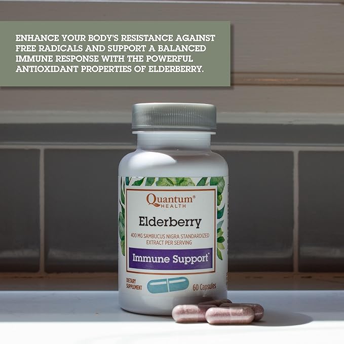 Quantum Health Black Elderberry Supplement Sambucus Nigra Extract 400mg Daily Immune Support & Wellness Boost of Powerful Antioxidants for Women & Men - 60 Capsules