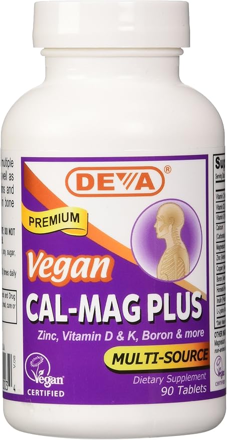 DEVA Vegan Cal MAG Plus Supplement with Calcium, Magnesium, Zinc, Boron, Vitamin C, D & K, 90 Tablets, 12-Pack