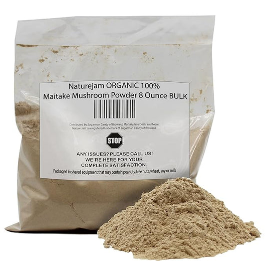 Naturejam Organic Maitake Mushroom Powder 8 Ounces Bulk-Premium Culinary Grade for Smoothies, Latte and Baking-A Great Coffee Substitute 150-200 Servings