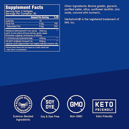 Bulletproof Sleep Mode Softgels, 60 Count, Supplement with Brain Octane C8 MCT Oil to Support Sleep
