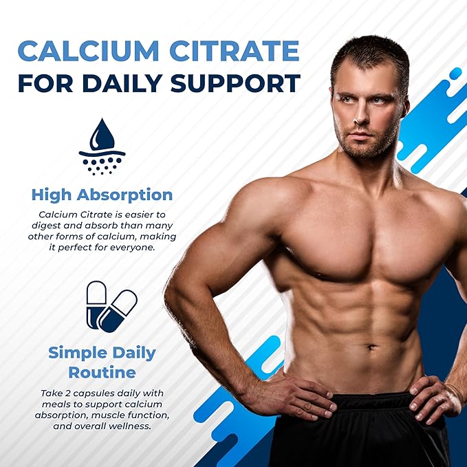 Calcium Citrate Magnesium Vitamin D3 1000IU - Support Healthy Bones, Nerve & Muscle, Absorption - Made and Tested in The USA