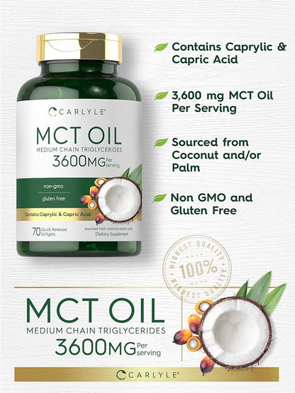 Carlyle MCT Oil Capsules | 3600mg | 70 Softgels | Keto Coconut Oil | with Caprylic & Capric Acid | Non-GMO and Gluten Free Supplement