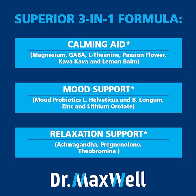 Anxiousness Supplements, Better Calming, Stress & Mood Support Supplement With Kava Kava, Ashwagandha L Theanine, Magnesium, Gaba & More. Adaptogens & Nootropics for Women & Men, 60 Capsules, USA