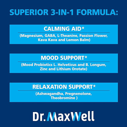 Anxiousness Supplements, Better Calming, Stress & Mood Support Supplement With Kava Kava, Ashwagandha L Theanine, Magnesium, Gaba & More. Adaptogens & Nootropics for Women & Men, 60 Capsules, USA