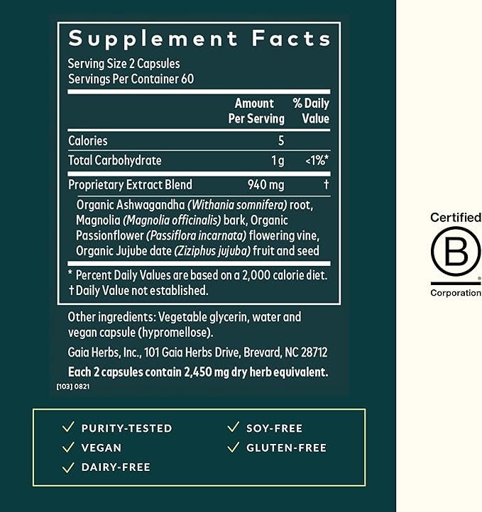 Gaia Herbs SleepThru - Natural Sleep Support Supplement with Organic Ashwagandha Root, Organic Magnolia Bark, Passionflower, and Jujube Date - 120 Vegan Liquid Phyto-Capsules (60-Day Supply)