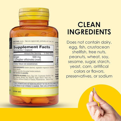 MASON NATURAL Whole Herb Ginger 500 mg, 6 Month Supply, Natural Herbal Supplement, 60 Capsules (3 Pack)