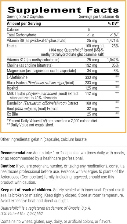 Integrative Therapeutics Lipotropic Complex - Liver Support with Milk Thistle, Vitamin B12, Bile Salts & Dandelion Root Extract* - Gluten-Free & Dairy-Free Liver Health Supplement* - 90 Capsules