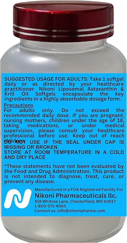 Liposomal Astaxanthin 24mg with Kril Oil 500mg Supplement, 120 softgels