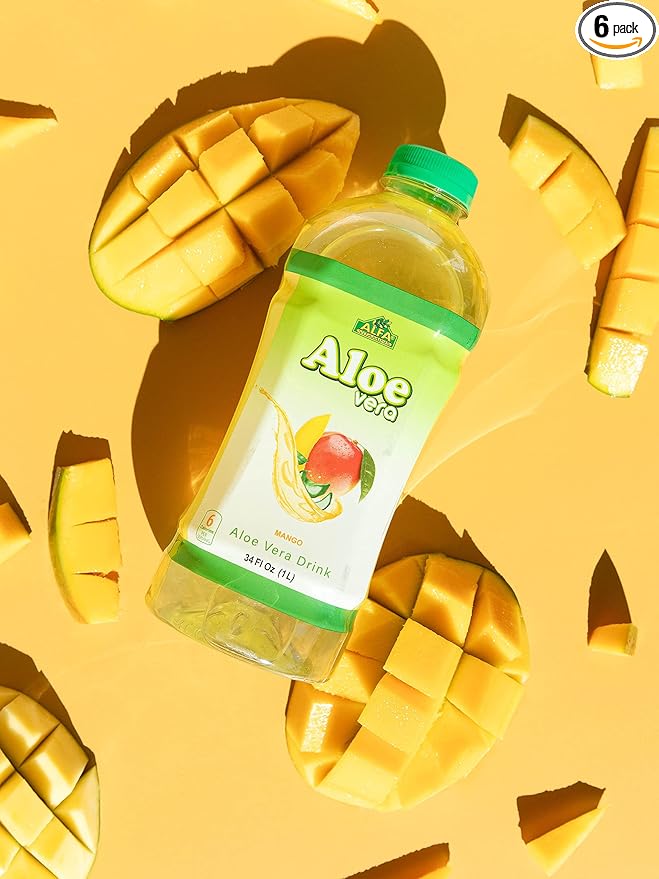 Alfa Vitamins Aloe Vera Drink Original Flavor - Natural Pulp - 34 Ounce - 6 Pack (Mango)