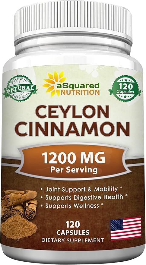 Natural Ceylon Cinnamon 1200mg - 120 Capsules, True Cinnamon from Sri Lanka, Extract Supplement Pills Promotes Heart Health