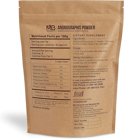 MB Herbals Andrographis Powder 8 oz / 227G (0.5 lb) Kalmegh Green Chiretta | 100% Pure Andrographis paniculata Leaf Powder