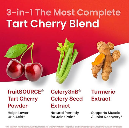3 in 1 Tart Cherry Extract Capsules with Turmeric & Celery Seed for Uric Acid Flush Cleanse, Joint & Feet Support Pills, 60 Veggie Capsules Manufactured in USA