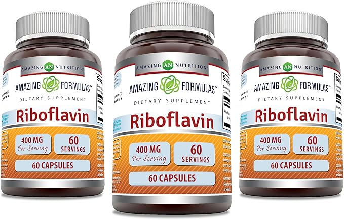 Amazing Formulas Riboflavin 400 mg Capsules | Vitamin B2 Supplement | Non-GMO | Gluten Free | Made in USA (3 Pack | 60 Count)