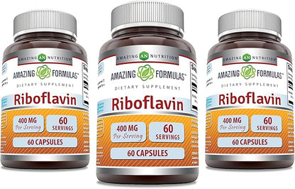 Amazing Formulas Riboflavin 400 mg Capsules | Vitamin B2 Supplement | Non-GMO | Gluten Free | Made in USA (3 Pack | 60 Count)