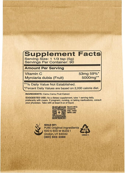 PURE ORIGINAL INGREDIENTS Camu Camu (1lb) Vitamin C, Brazilian Superfood, Lab-Verified, Non-GMO