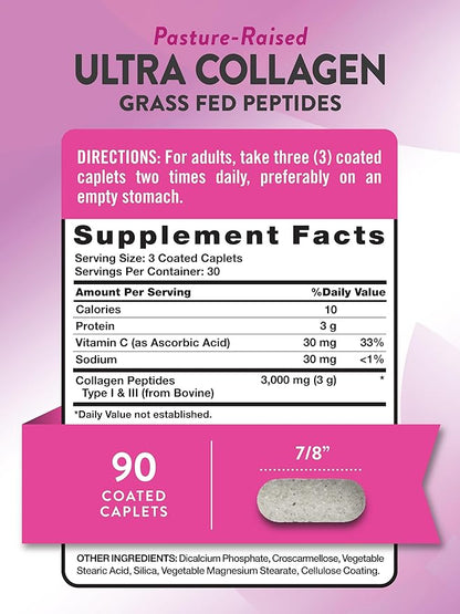 Nature's Truth Collagen Peptides | 90 Caplets | Type 1 and 3 with Vitamin C | Grass Fed, Non-GMO & Gluten Free Supplement