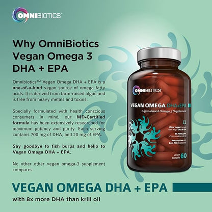 Vegan Omega 3 DHA EPA Supplement - MD-Certified Prenatal Supplement with 8X More DHA Than Krill Oil, Fish-Free Omega 3, 6, 9 and Essential Fatty Acids from Algae Oil. Non-GMO - 60 Vegan Capsules