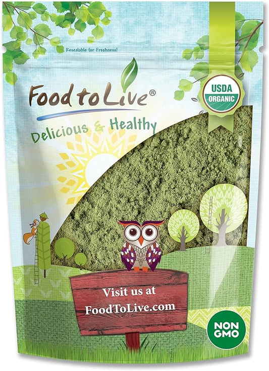 Food to Live Organic Alfalfa Powder, 12 Ounces - Non-GMO, Made from Raw Dried Whole Young Leaves, Vegan, Bulk, Great for Baking, Juices, Smoothies, Shakes, Tea, Drinks. for Dietary Fiber and Protein