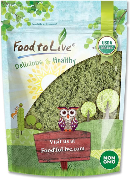 Food to Live Organic Alfalfa Powder, 8 Ounces - Non-GMO, Made from Raw Dried Whole Young Leaves, Vegan, Bulk, Great for Baking, Juices, Smoothies, Shakes, Tea, Drinks. for Dietary Fiber and Protein