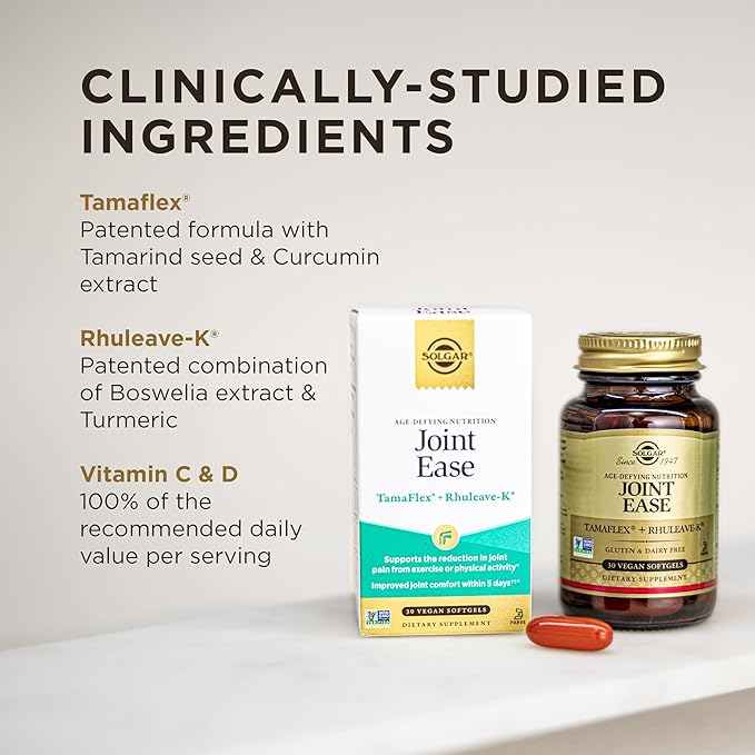 Solgar Joint Ease Age-Defying Nutrition for Men & Women—Support Joint Health with Boswellia and Turmeric Extracts, Vitamins D & C, One Softgel Daily, Vegan, Dairy, Soy and Gluten-Free, 30 Servings