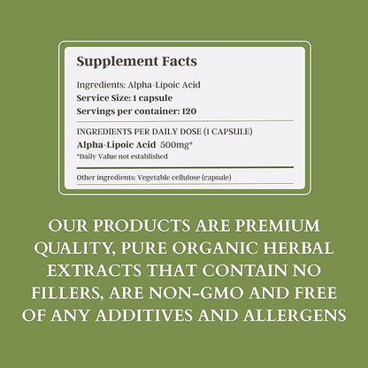Alpha-Lipoic Acid - Non-GMO - 500mg, 120 Servings (4 Months Supply), Energy Levels, Mitochondria Support