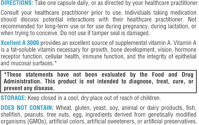 XYMOGEN Xcellent A 3000 - 10,000 IU High-Potency Vitamin A Supplement (Retinyl Palmitate) - Supports Healthy Immune Function, Healthy Skin + Mucous Membranes (60 Capsules)
