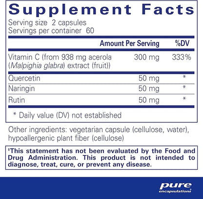 Pure Encapsulations Acerola/Flavonoid | Corn-Free, Plant-Based Vitamin C and Bioflavonoid | 120 Capsules*