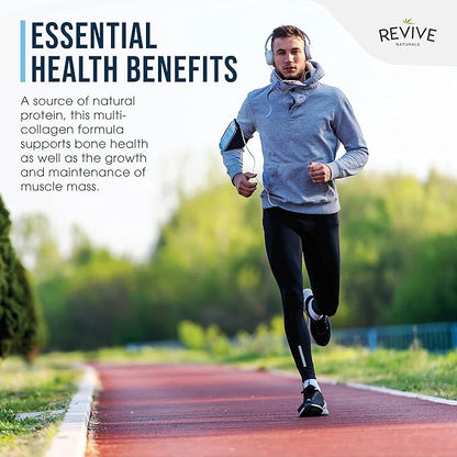 Revive Naturals Multi Collagen Hydrolyzed Protein Powder (16oz) - Types I, II, III, V & X - Grass Fed Bovine, Wild Caught Marine, Free Roaming Chicken & Eggshell Collagen Peptides,