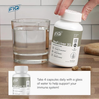 FIQ - Beef Liver IQ - Beef Liver Capsules - Supports Energy Production - Natural Iron, Copper, Vitamin A, & Vitamin B - High Absorption - 120 Capsules
