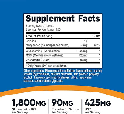 Nutricost Glucosamine 1800mg with Chondroitin & MSM, 240 Tablets, 120 Servings - Non-GMO, Gluten Free