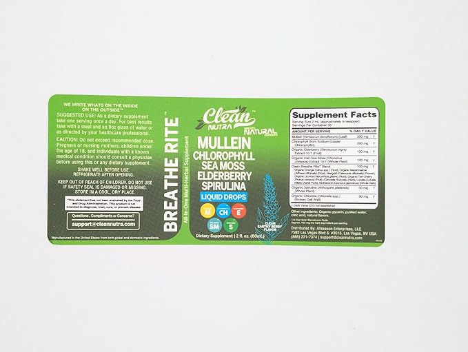 Clean Nutra Mullein Drops for Lungs Organic Chlorophyll Liquid Irish Sea Moss, Spirulina, Licorice, Tart Cherry Lobelia, Motherwort & Elderberry Mullein Leaf Extract Tincture Men Women Supplement