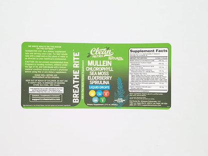 Clean Nutra Mullein Drops for Lungs Organic Chlorophyll Liquid Irish Sea Moss, Spirulina, Licorice, Tart Cherry Lobelia, Motherwort & Elderberry Mullein Leaf Extract Tincture Men Women Supplement