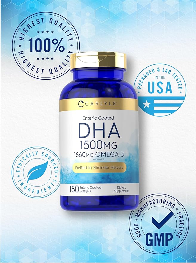 Carlyle DHA Supplement 1500mg | 180 Softgels | Omega-3 Supplement | Non-GMO, Gluten Free