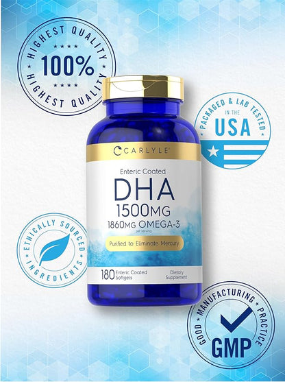Carlyle DHA Supplement 1500mg | 180 Softgels | Omega-3 Supplement | Non-GMO, Gluten Free