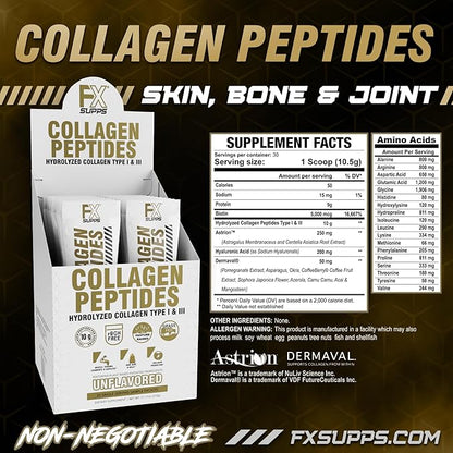 Hydrolyzed Bovine Collagen Peptides Powder Sticks – Grass-Fed Type 1 & 3 – with Biotin, Hyaluronic Acid, Dermaval® & Astrion™ – Non-GMO, Gluten-Free, Travel-Friendly