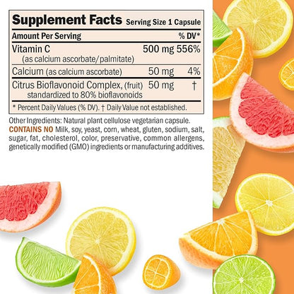 ANDREW LESSMAN Vitamin C 500 Complex 180 Capsules - Non-Acidic Vitamin C Plus Citrus Bioflavonoids for Immune System and Anti-Oxidant Support, No Stomach Upset, Small Easy to Swallow Capsules