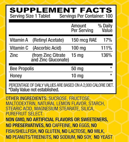 Basic Brands Zinc Lozenges, 100 Count, Lemon