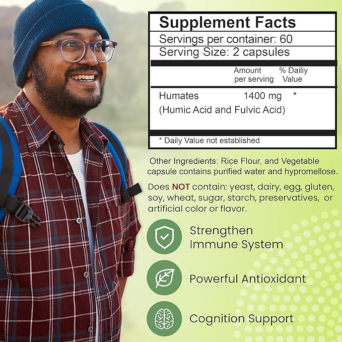 Fulvic Humic Mineral Blend of Plant-Sourced Trace Minerals, Electrolytes, Gut Health, Cognitive & Immune Support, Pure Vitality Formula for Strength - - 120 Capsules
