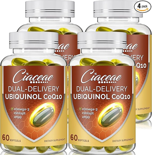 Ubiquinol CoQ10 600 MG Softgels with Omega-3 & Shilajit & PQQ, Advanced Dual-Delivery Coenzyme-Q10, Active CoQ10 Ubiquinol Supplement for Fertility, Antioxidant, Heart, Brain & Energy, 240 Servings