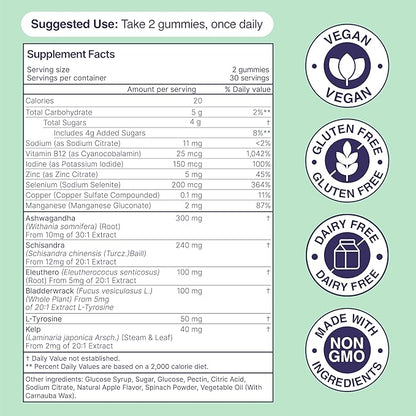 Thyroid Plus Gummies - Ashwaganda, Iodine, Bladderwrack, Kelp, and Schisandra